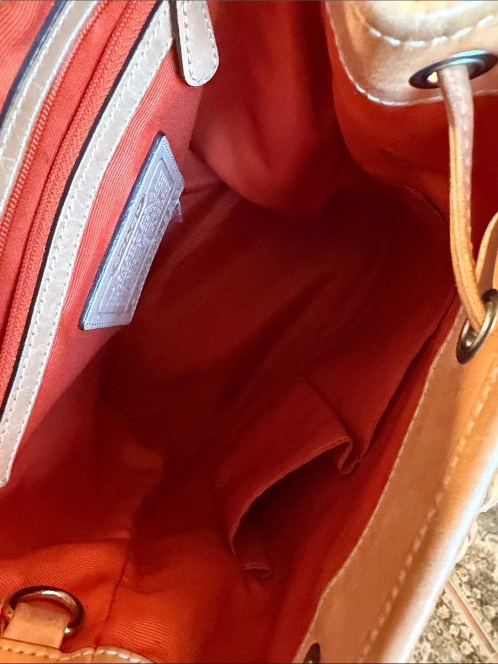 Vintage Coach 6613 Signature Jacquard Backpack Tan Leather Y2K